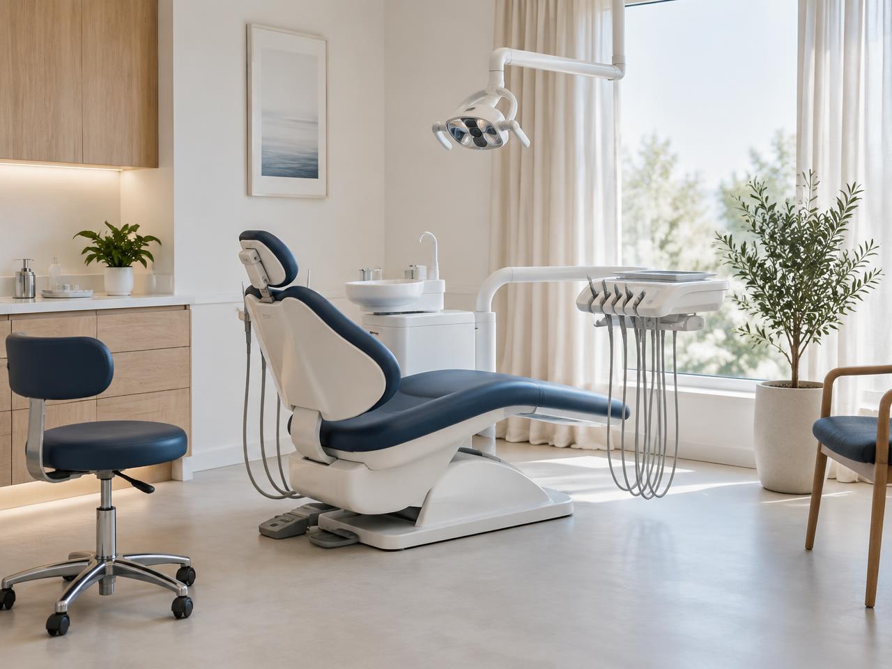 Sala cure moderna con poltrona dentistica e finestra luminosa